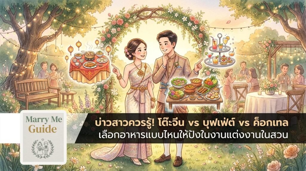 บ่าวสาวควรรู้! โต๊ะจีน vs บุฟเฟ่ต์ vs ค็อกเทล เลือกอาหารแบบไหนให้ปังในงานแต่งงานในสวน | Marry Me Guide by Gardenhouse