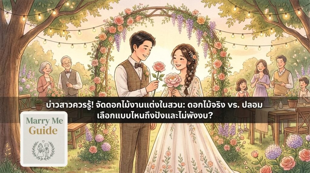 บ่าวสาวควรรู้! จัดดอกไม้งานแต่งในสวน: ดอกไม้จริง vs. ปลอม เลือกแบบไหนถึงปังและไม่พังงบ? | Marry Me Guide by Gardenhouse